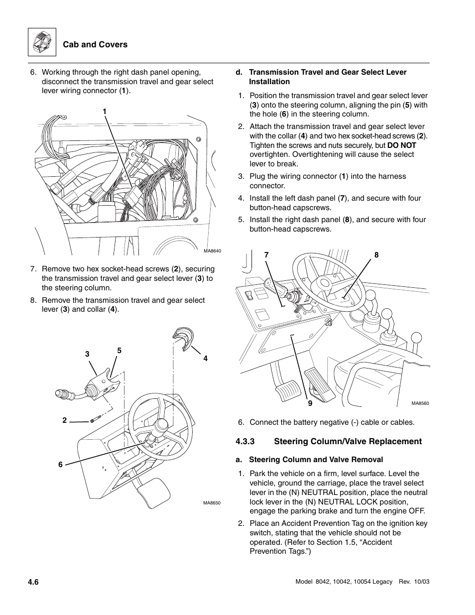 3 steering column/valve replacement, Steering column/valve replacement | SkyTrak 8042 Service Manual User Manual | Page 245 / 906