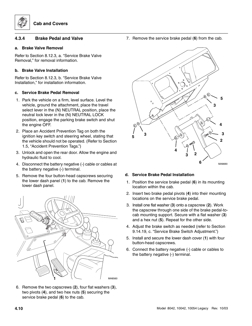 4 brake pedal and valve, Brake pedal and valve | SkyTrak 8042 Service Manual User Manual | Page 249 / 906