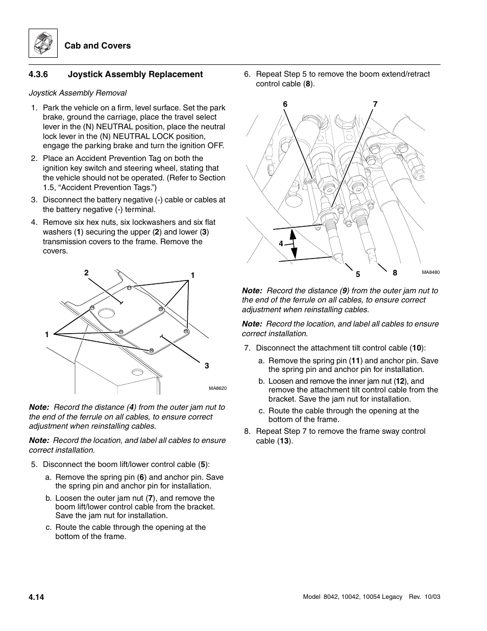 6 joystick assembly replacement, Joystick assembly replacement | SkyTrak 8042 Service Manual User Manual | Page 253 / 906