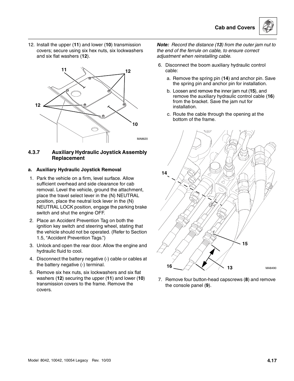 Auxiliary hydraulic joystick assembly replacement | SkyTrak 8042 Service Manual User Manual | Page 256 / 906