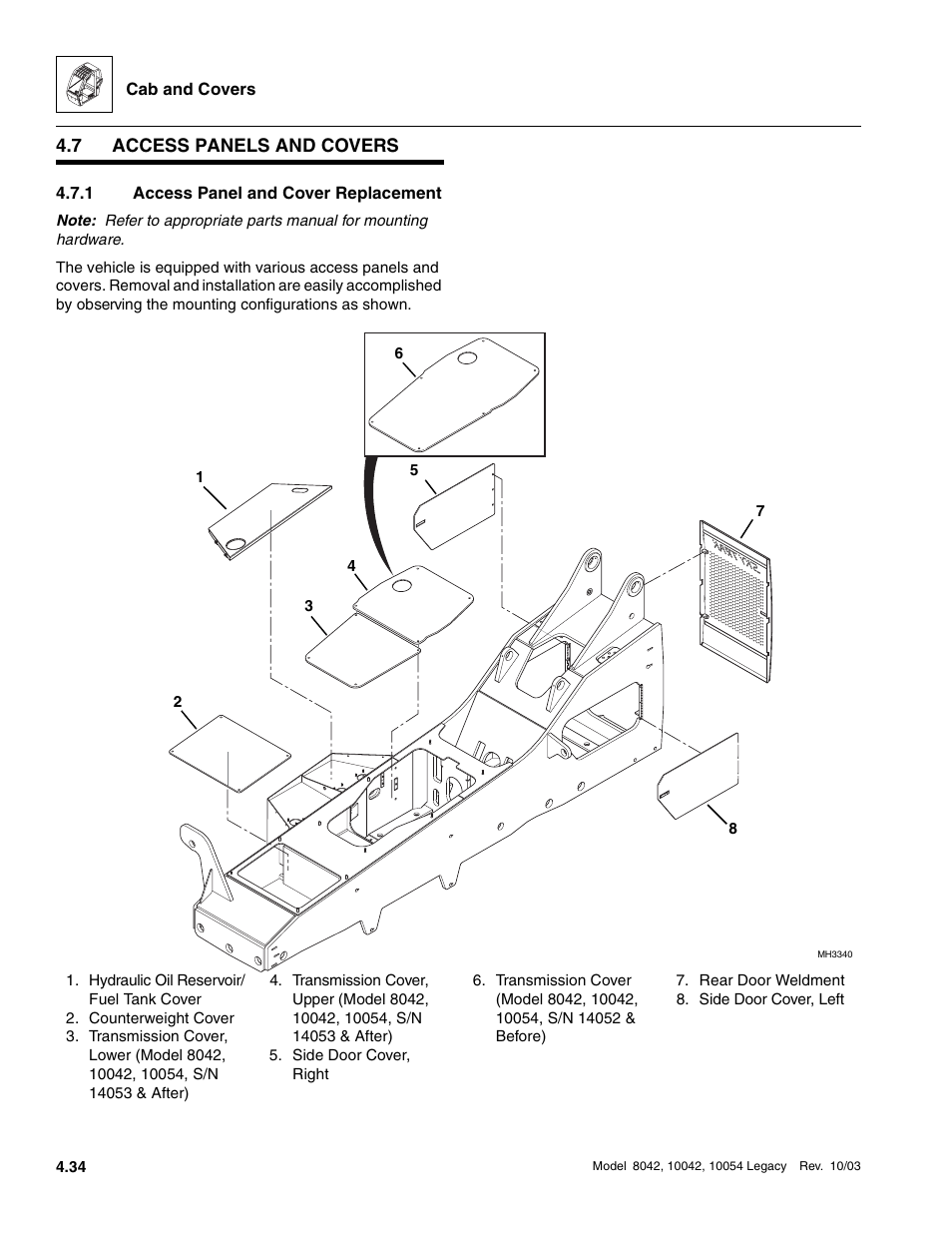7 access panels and covers, 1 access panel and cover replacement, Access panels and covers | Access panel and cover replacement | SkyTrak 8042 Service Manual User Manual | Page 273 / 906