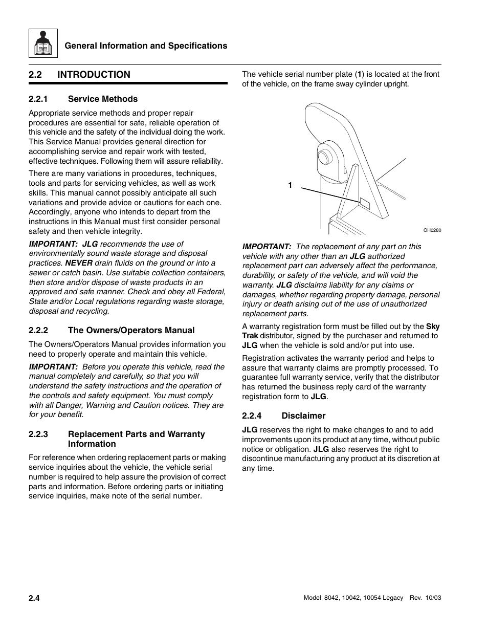 2 introduction, 1 service methods, 2 the owners/operators manual | 3 replacement parts and warranty information, 4 disclaimer, Introduction, Service methods, The owners/operators manual, Replacement parts and warranty information, Disclaimer | SkyTrak 8042 Service Manual User Manual | Page 29 / 906