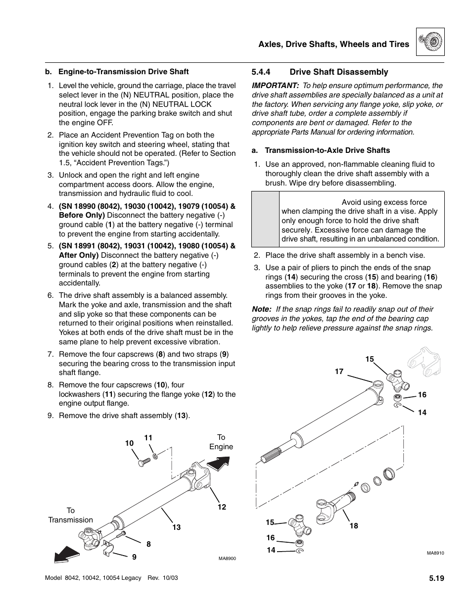 4 drive shaft disassembly, Drive shaft disassembly, Caution | SkyTrak 8042 Service Manual User Manual | Page 292 / 906