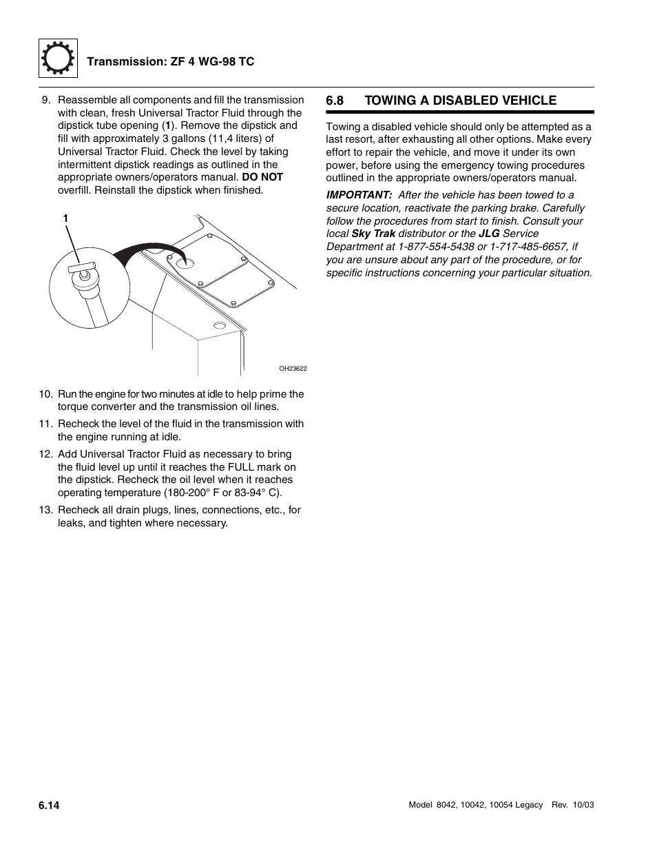 8 towing a disabled vehicle, Towing a disabled vehicle | SkyTrak 8042 Service Manual User Manual | Page 319 / 906