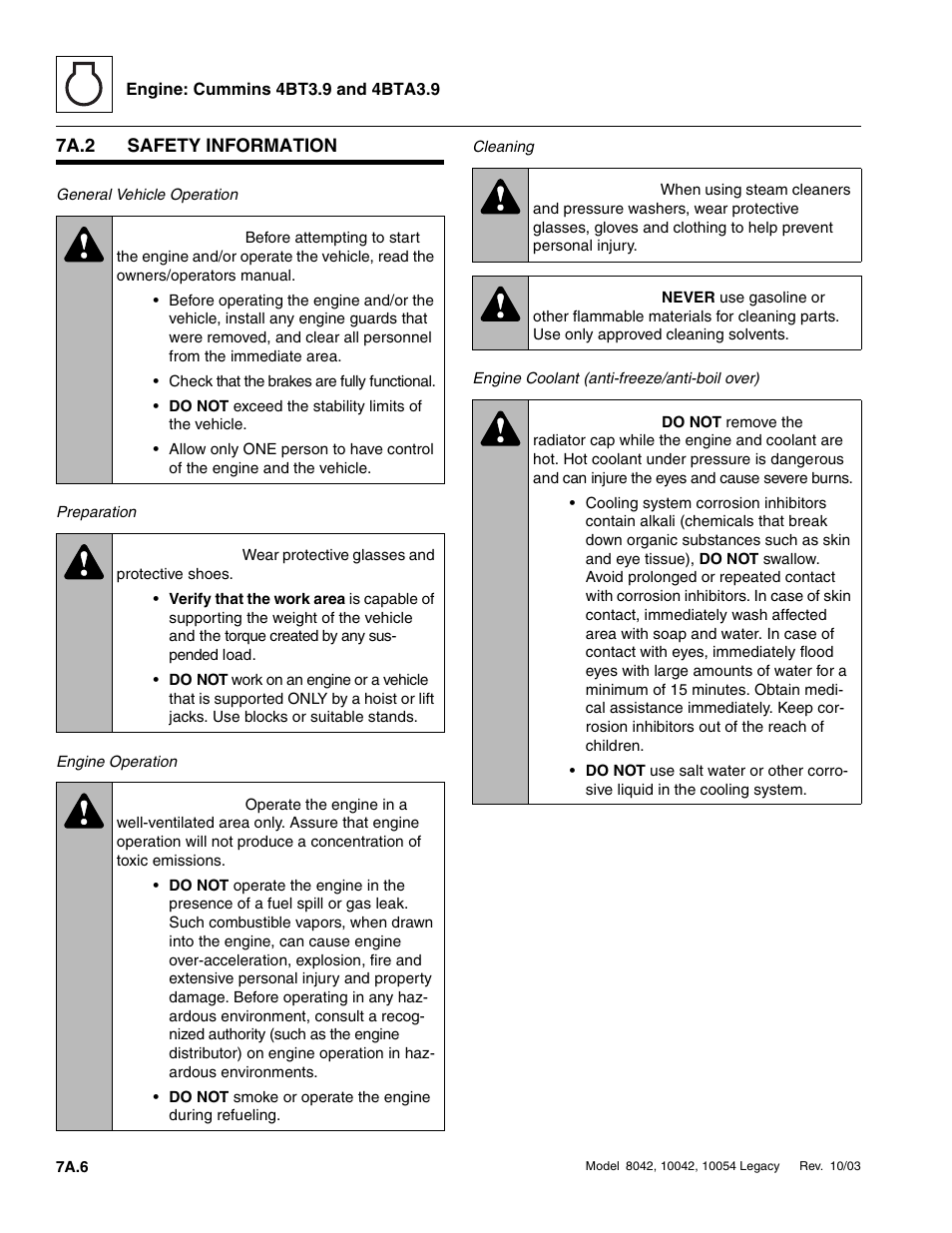 7a.2 safety information, 7a.2, Safety information | 7a.6, Warning | SkyTrak 8042 Service Manual User Manual | Page 329 / 906