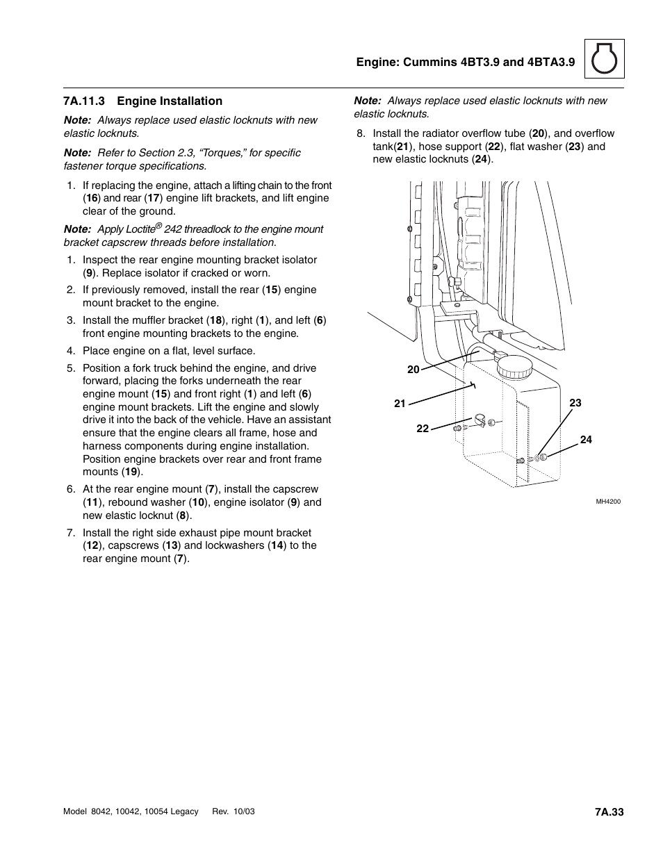 7a.11.3 engine installation, 7a.11.3, Engine installation a.33 | SkyTrak 8042 Service Manual User Manual | Page 356 / 906