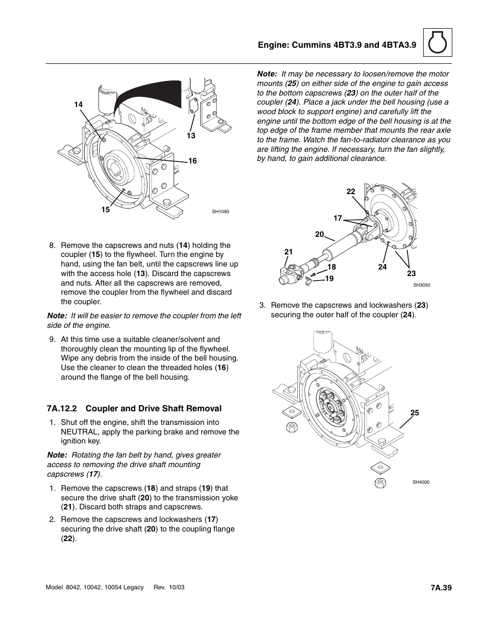 7a.12.2 coupler and drive shaft removal, 7a.12.2, Coupler and drive shaft removal a.39 | SkyTrak 8042 Service Manual User Manual | Page 362 / 906