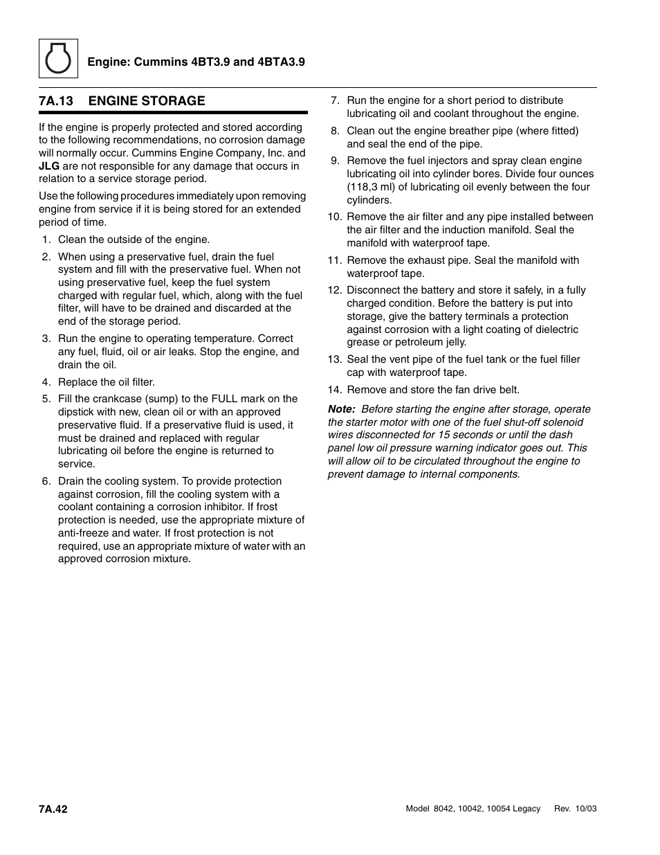 7a.13 engine storage, 7a.13, Engine storage a.42 | SkyTrak 8042 Service Manual User Manual | Page 365 / 906