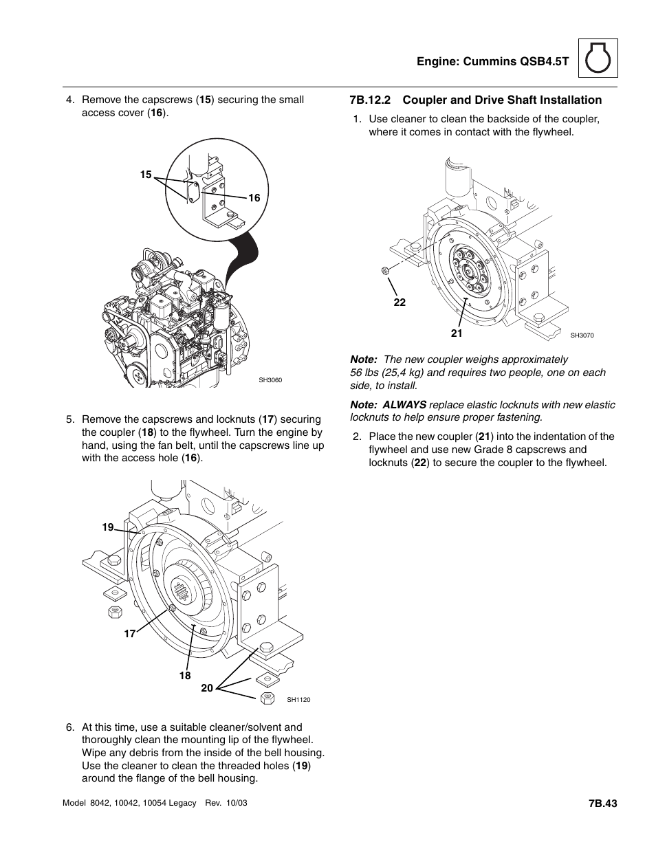 7b.12.2 coupler and drive shaft installation, 7b.12.2, Coupler and drive shaft installation b.43 | SkyTrak 8042 Service Manual User Manual | Page 410 / 906