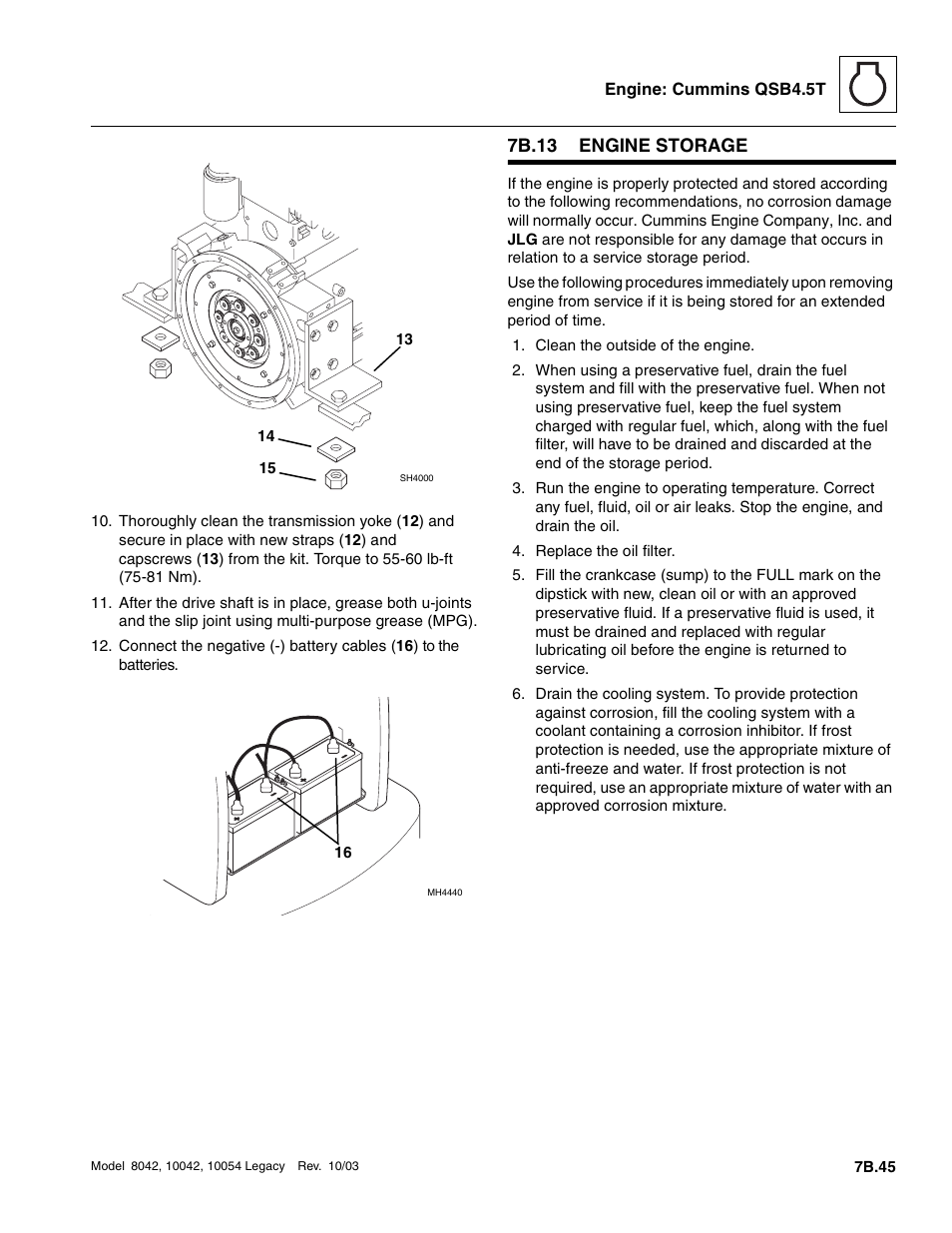 7b.13 engine storage, 7b.13, Engine storage b.45 | SkyTrak 8042 Service Manual User Manual | Page 412 / 906