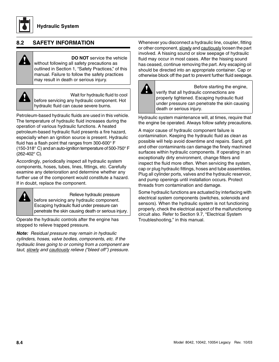 2 safety information, Safety information, Warning | SkyTrak 8042 Service Manual User Manual | Page 419 / 906