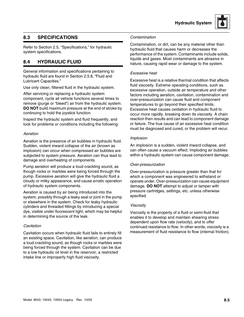 3 specifications, 4 hydraulic fluid, Specifications | Hydraulic fluid | SkyTrak 8042 Service Manual User Manual | Page 420 / 906