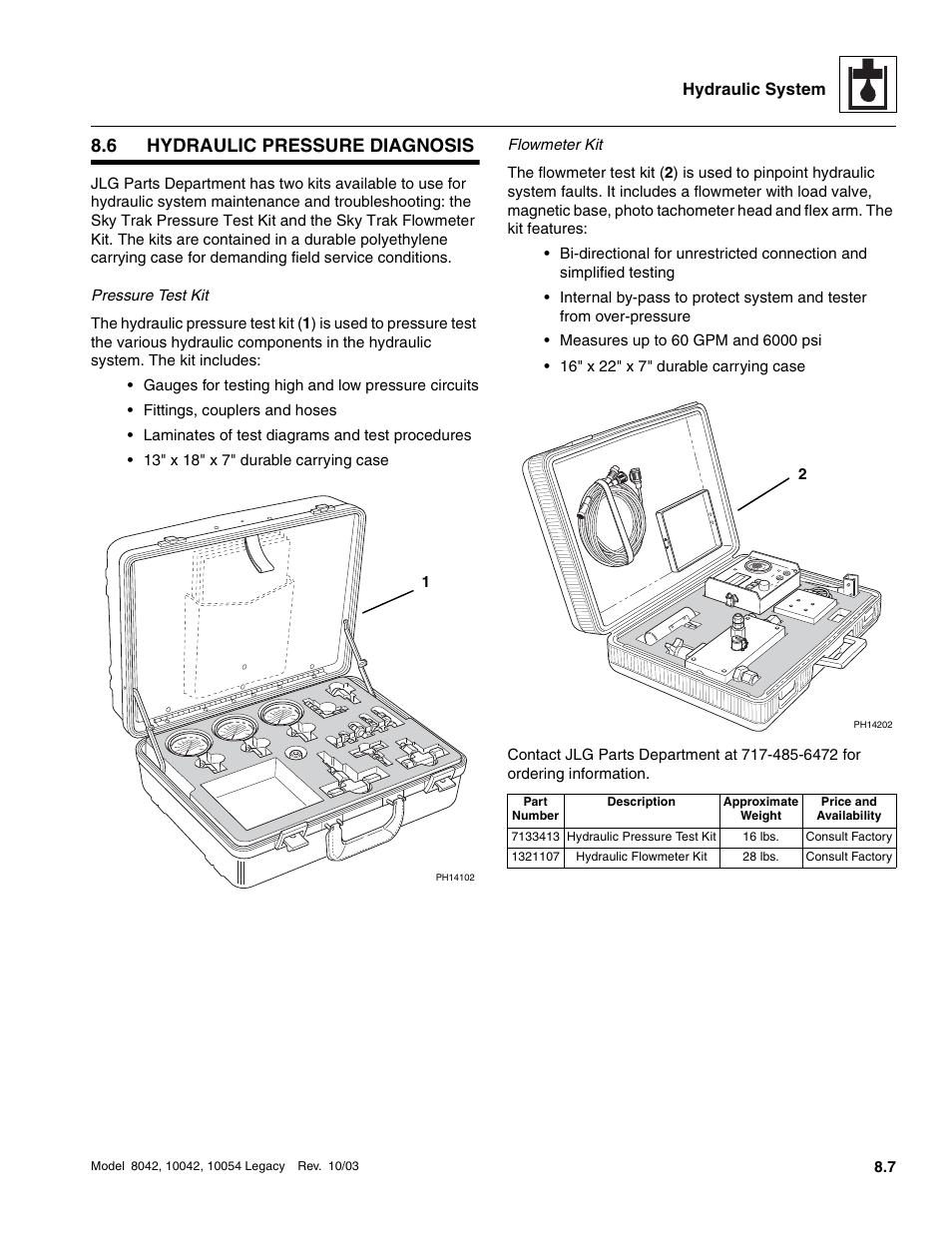 6 hydraulic pressure diagnosis, Hydraulic pressure diagnosis | SkyTrak 8042 Service Manual User Manual | Page 422 / 906