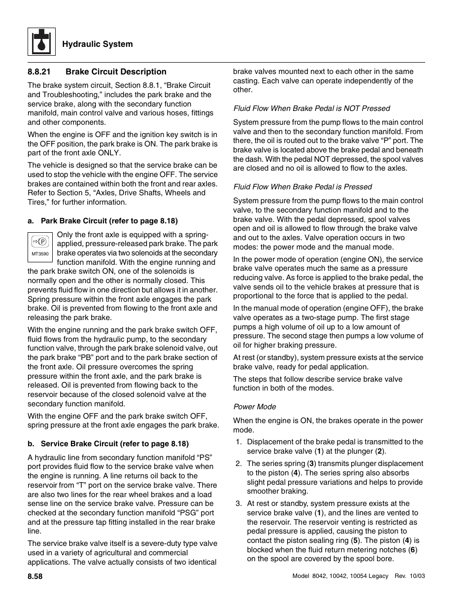 21 brake circuit description | SkyTrak 8042 Service Manual User Manual | Page 473 / 906
