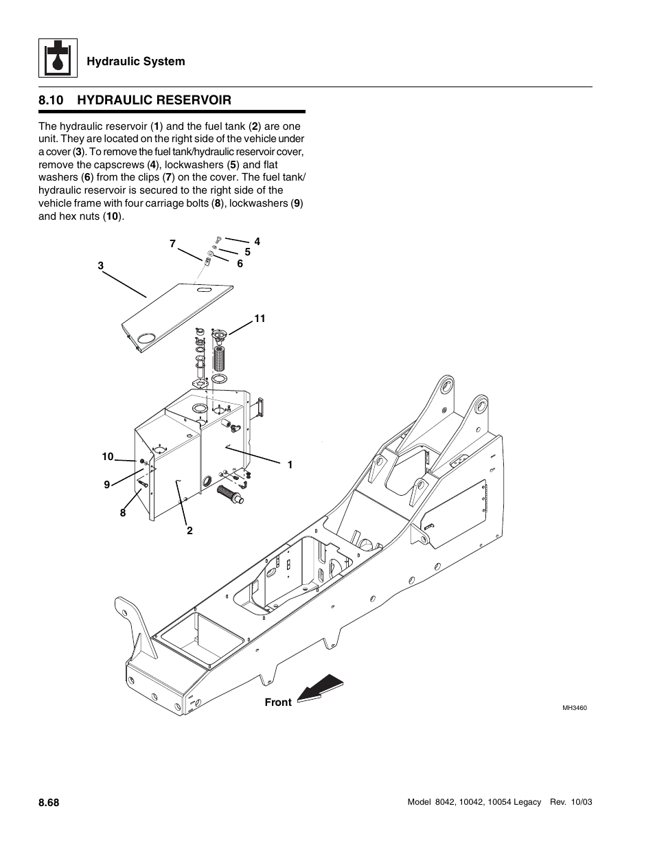 10 hydraulic reservoir, Hydraulic reservoir | SkyTrak 8042 Service Manual User Manual | Page 483 / 906
