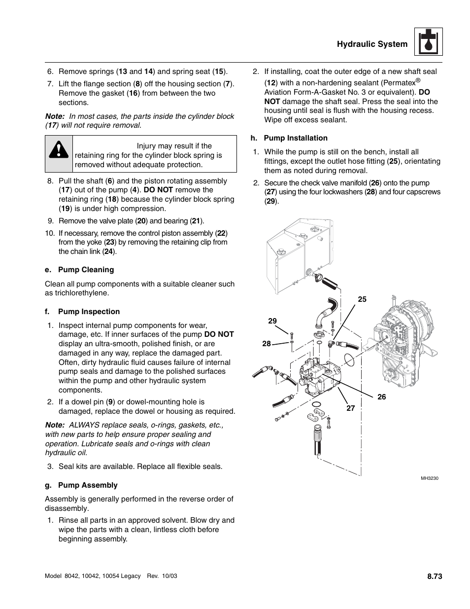 To section 8.11.2, h, Pump installation, Caution | SkyTrak 8042 Service Manual User Manual | Page 488 / 906