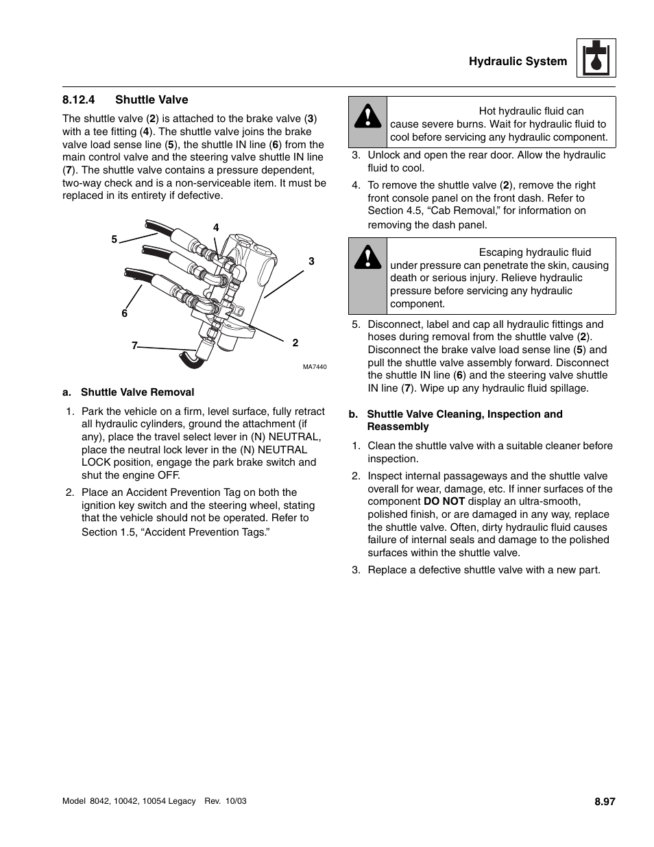 4 shuttle valve, Shuttle valve, Warning | SkyTrak 8042 Service Manual User Manual | Page 512 / 906