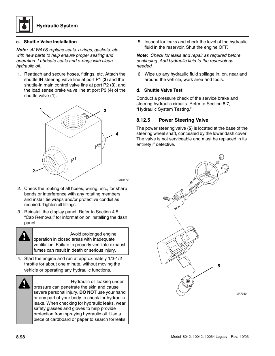 5 power steering valve, Power steering valve, Warning | SkyTrak 8042 Service Manual User Manual | Page 513 / 906