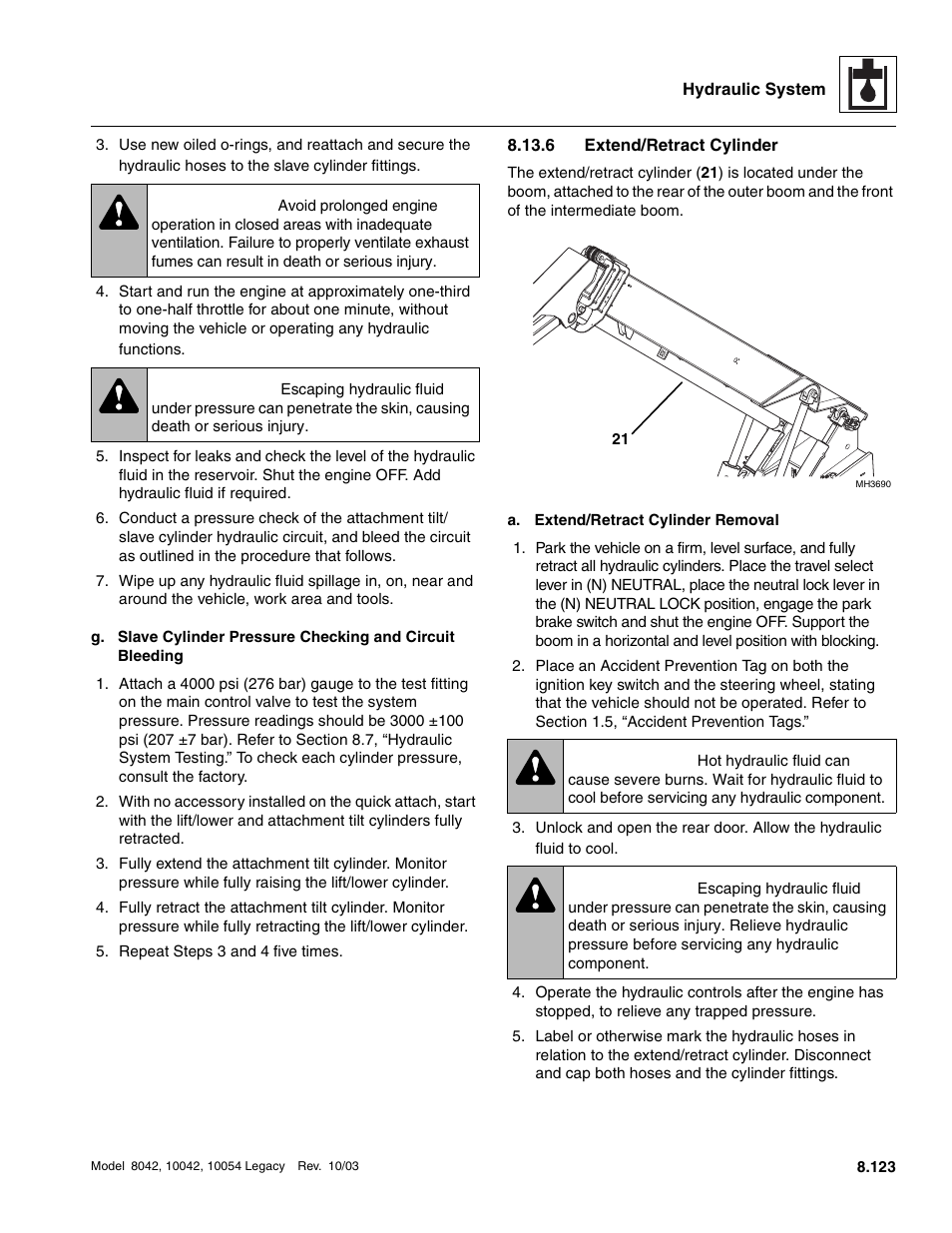 6 extend/retract cylinder, Section, 6, “extend/retract cylinder | Extend/retract cylinder, Warning | SkyTrak 8042 Service Manual User Manual | Page 538 / 906
