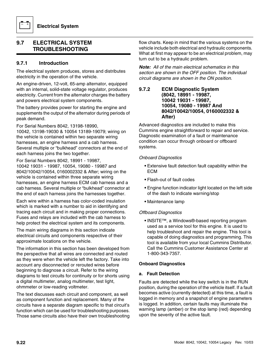 7 electrical system troubleshooting, 1 introduction, Electrical system troubleshooting | To section 9.7, “electrical system troubleshooting, Section 9.7, “electrical system troubleshooting, Introduction | SkyTrak 8042 Service Manual User Manual | Page 613 / 906