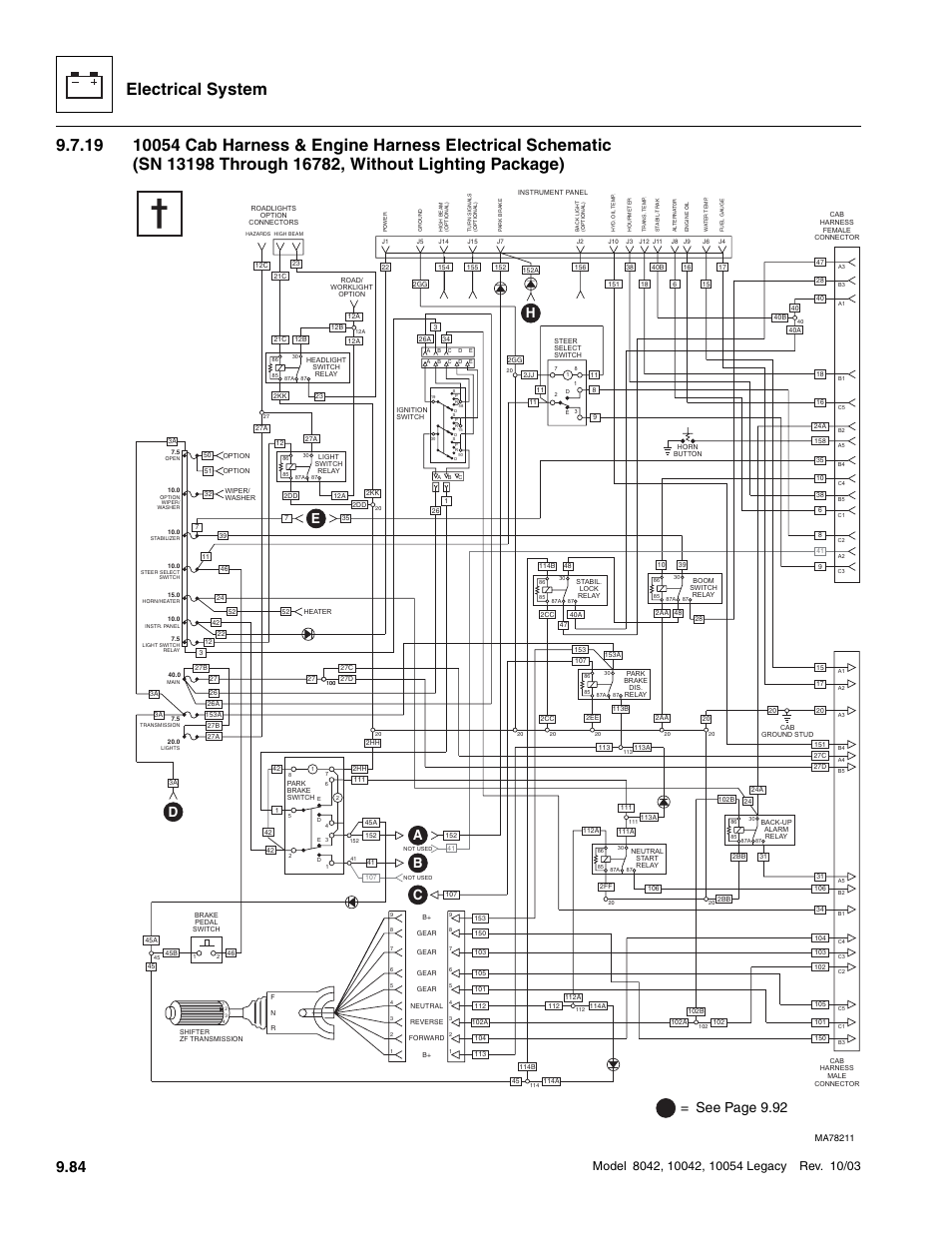 84 or, Electrical system, Ab c d e | S ee page 9.92 | SkyTrak 8042 Service Manual User Manual | Page 675 / 906