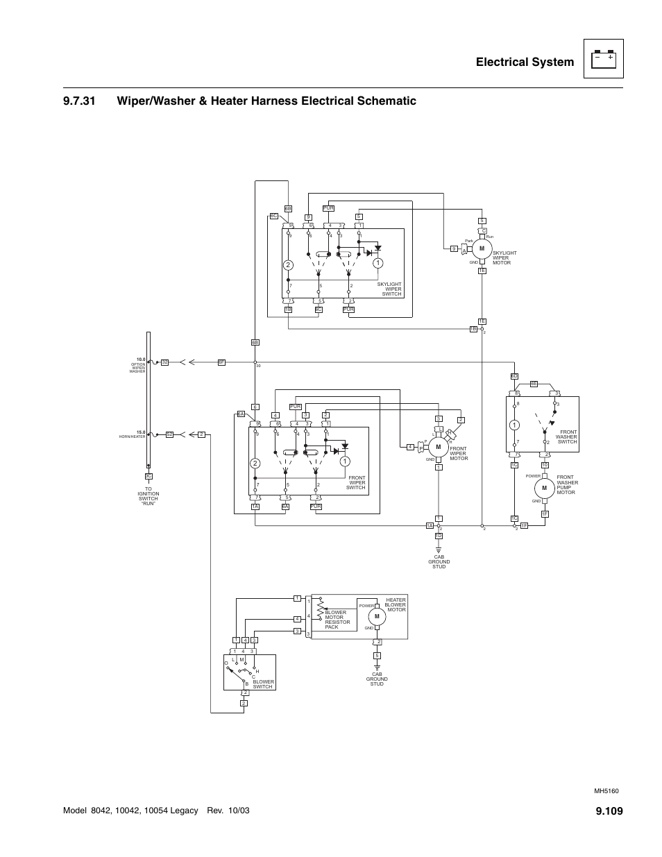 Wiper/washer & heater harness electrical schematic | SkyTrak 8042 Service Manual User Manual | Page 700 / 906