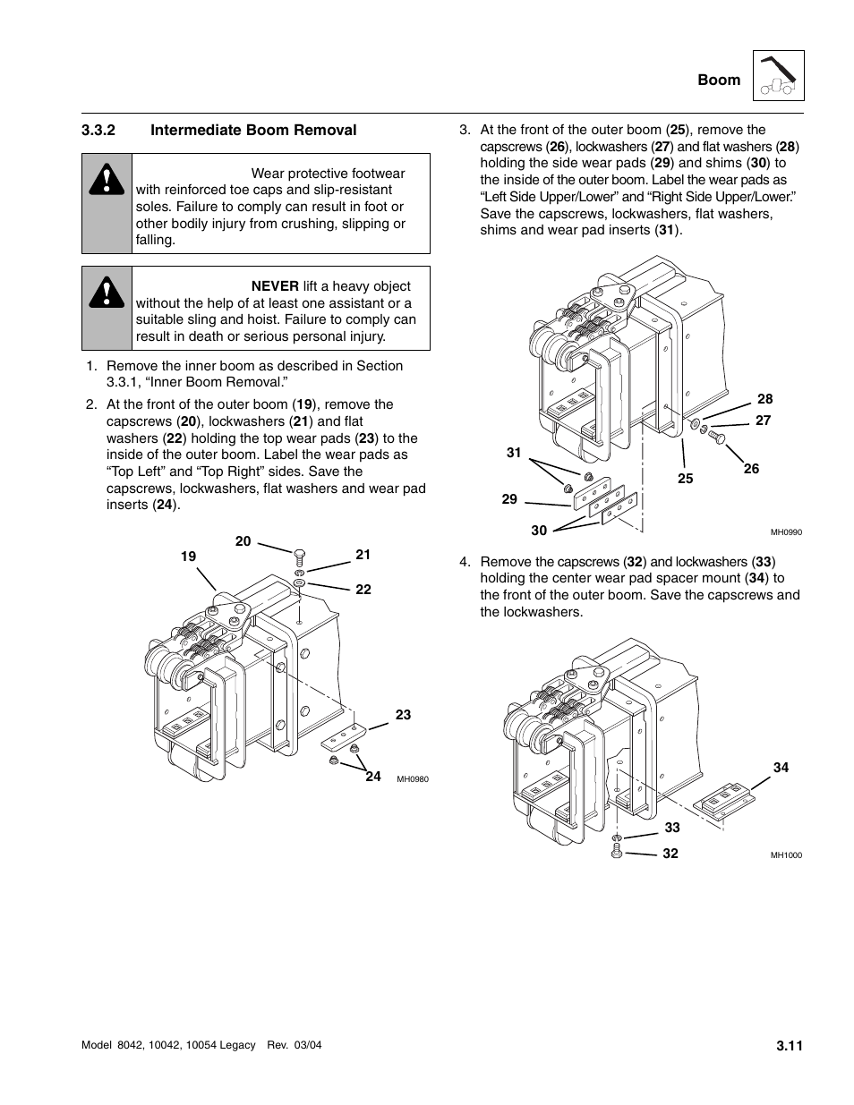 2 intermediate boom removal, Intermediate boom removal, Warning | SkyTrak 8042 Service Manual User Manual | Page 72 / 906
