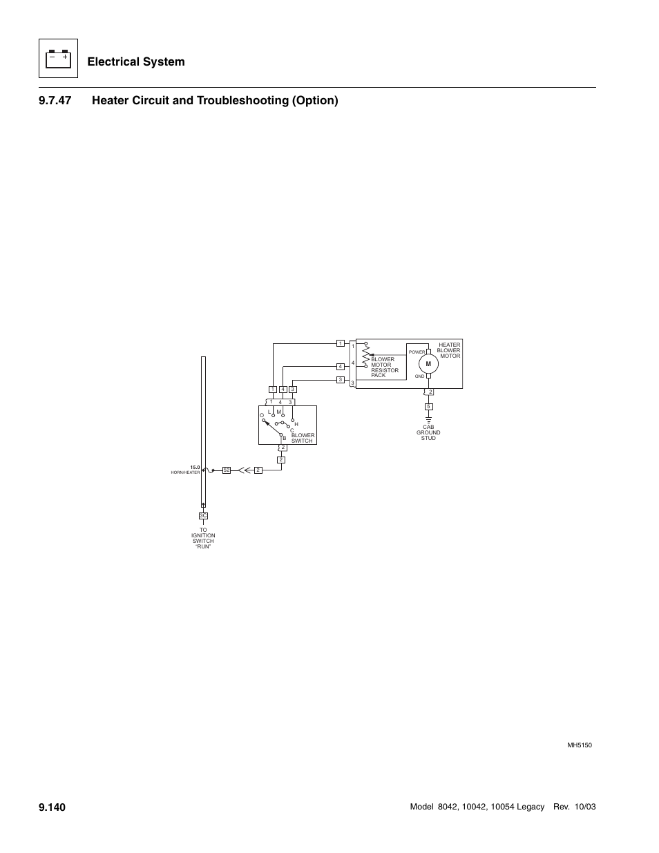 47 heater circuit and troubleshooting (option), Heater circuit and troubleshooting (option), Electrical system | SkyTrak 8042 Service Manual User Manual | Page 731 / 906
