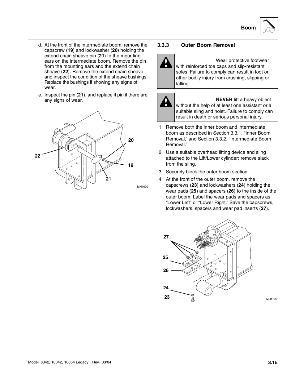 3 outer boom removal, Outer boom removal, Warning | SkyTrak 8042 Service Manual User Manual | Page 76 / 906