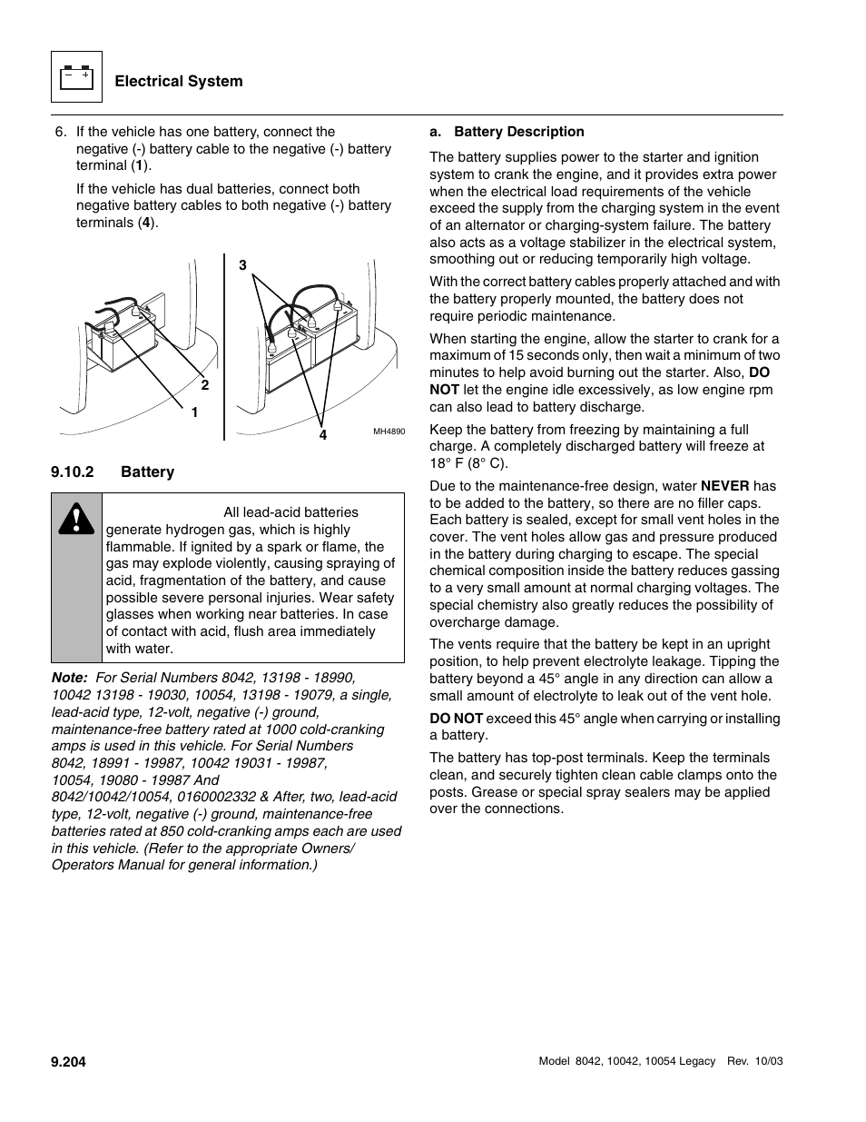 2 battery, Battery, Warning | SkyTrak 8042 Service Manual User Manual | Page 795 / 906