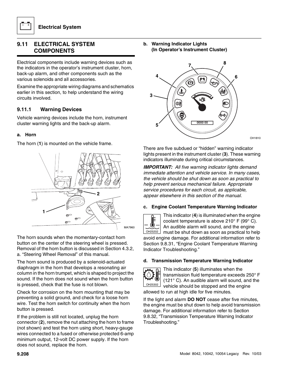 11 electrical system components, 1 warning devices, Electrical system components | Electrical system components 9.11.1, Warning devices | SkyTrak 8042 Service Manual User Manual | Page 799 / 906