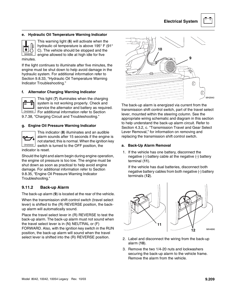 2 back-up alarm, Section 9.11.2, “back-up alarm, Back-up alarm | SkyTrak 8042 Service Manual User Manual | Page 800 / 906