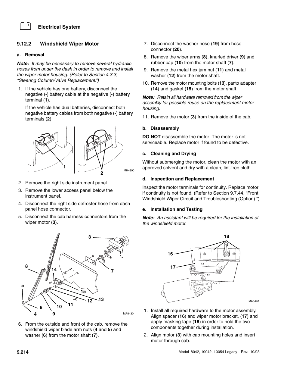 2 windshield wiper motor, Windshield wiper motor | SkyTrak 8042 Service Manual User Manual | Page 805 / 906
