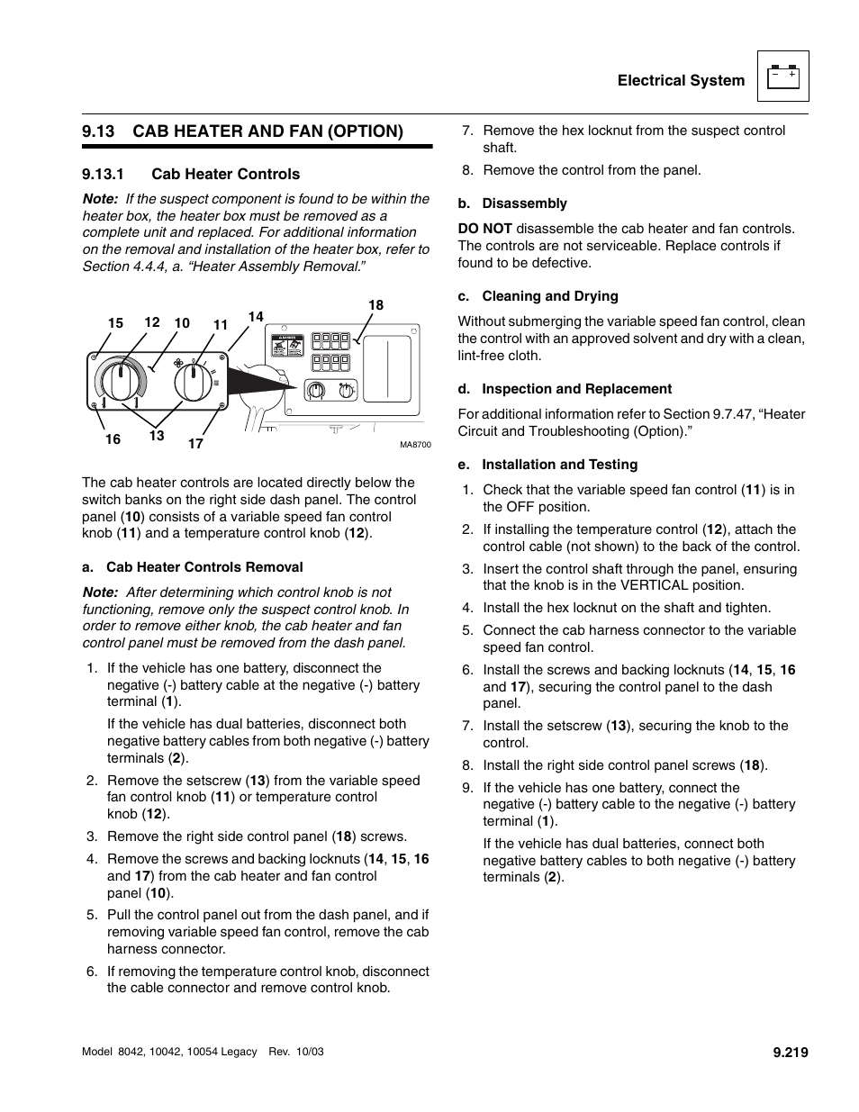 13 cab heater and fan (option), 1 cab heater controls, Cab heater and fan (option) | Cab heater and fan (option) 9.13.1, Cab heater controls | SkyTrak 8042 Service Manual User Manual | Page 810 / 906