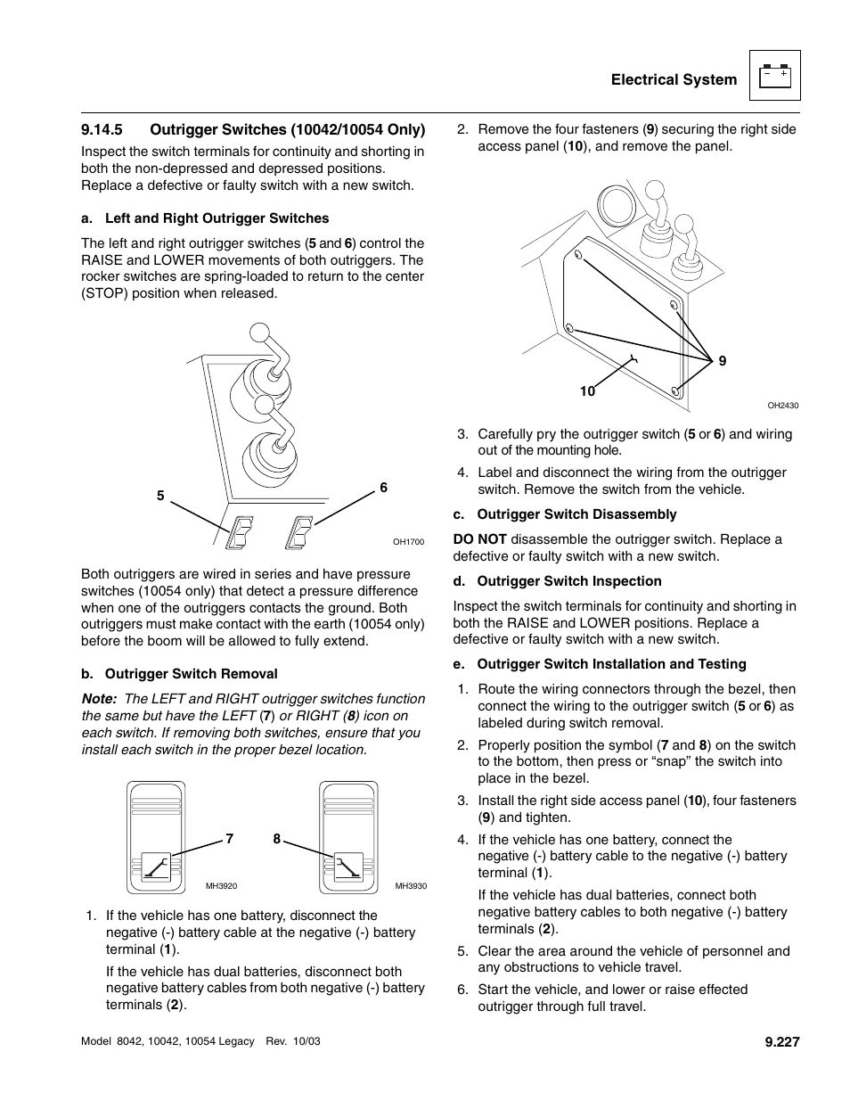 5 outrigger switches (10042/10054 only), Section 9.14.5, Outrigger switches (10042 | 10054 only), Outrigger switches (10042/10054 only) | SkyTrak 8042 Service Manual User Manual | Page 818 / 906