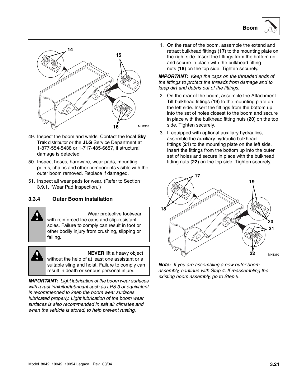 4 outer boom installation, Outer boom installation, S ( 16 ) | Warning | SkyTrak 8042 Service Manual User Manual | Page 82 / 906