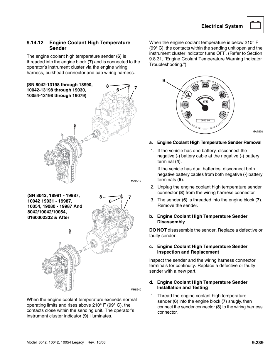 12 engine coolant high temperature sender, Section 9.14.12, “engine coolant high, Temperature sender | Engine coolant high temperature sender | SkyTrak 8042 Service Manual User Manual | Page 830 / 906