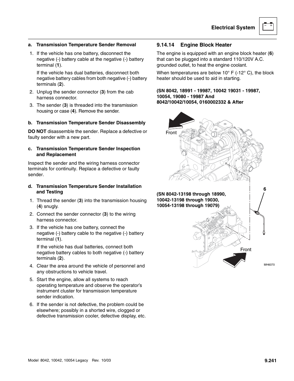 14 engine block heater, Engine block heater | SkyTrak 8042 Service Manual User Manual | Page 832 / 906