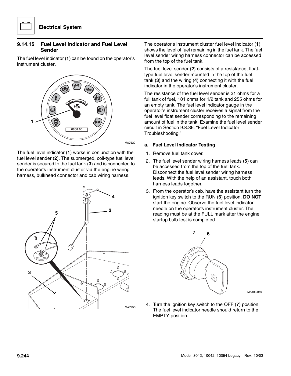 15 fuel level indicator and fuel level sender, Fuel level indicator and fuel level sender | SkyTrak 8042 Service Manual User Manual | Page 835 / 906