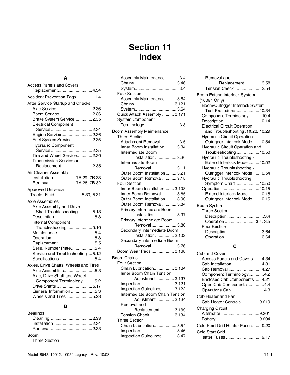 Section 11 index | SkyTrak 8042 Service Manual User Manual | Page 898 / 906