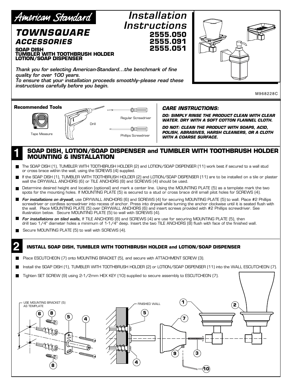 American Standard TownSquare Accessories 2555.050 User Manual | 2 pages