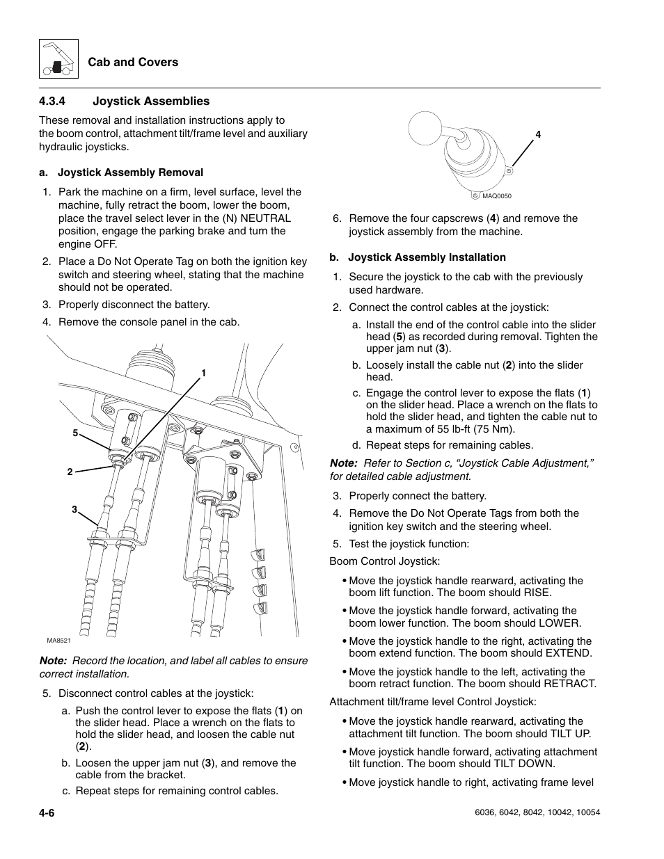 4 joystick assemblies, Joystick assemblies | SkyTrak 6036 Service Manual User Manual | Page 100 / 276