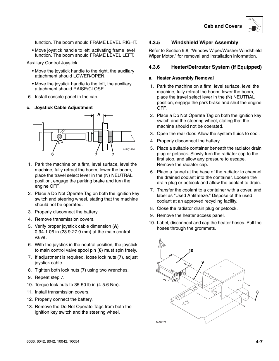 5 windshield wiper assembly, 6 heater/defroster system (if equipped), Windshield wiper assembly | Heater/defroster system (if equipped) | SkyTrak 6036 Service Manual User Manual | Page 101 / 276