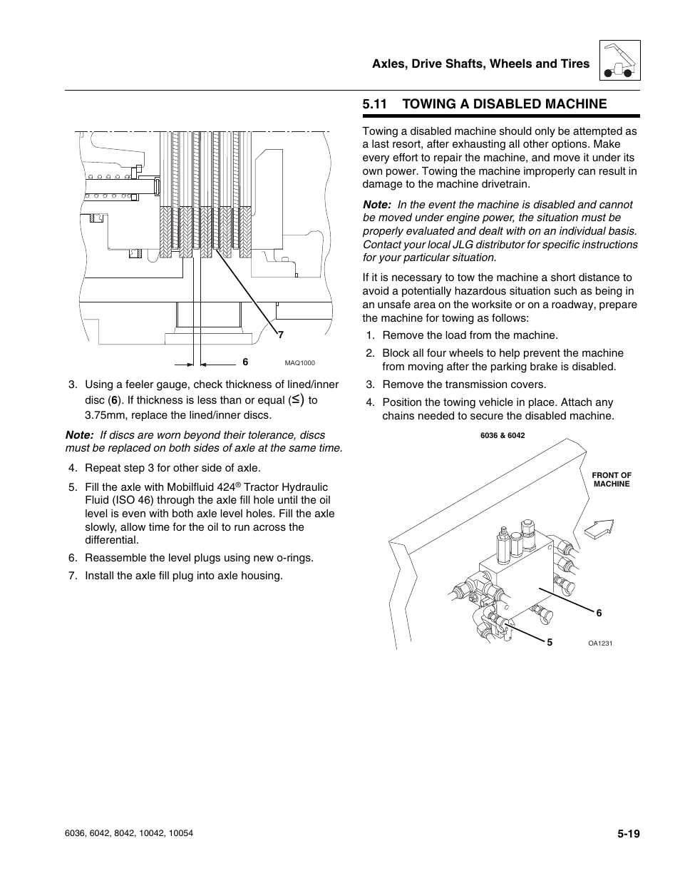 11 towing a disabled machine, Towing a disabled machine | SkyTrak 6036 Service Manual User Manual | Page 125 / 276