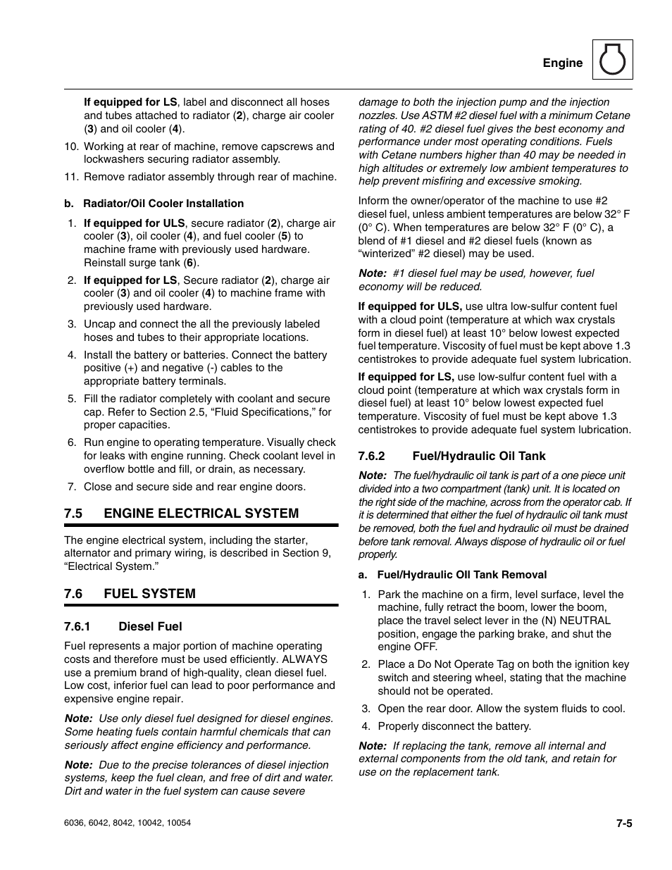 5 engine electrical system, 6 fuel system, 1 diesel fuel | 2 fuel/hydraulic oil tank, Engine electrical system, Fuel system, Diesel fuel, Fuel/hydraulic oil tank | SkyTrak 6036 Service Manual User Manual | Page 141 / 276