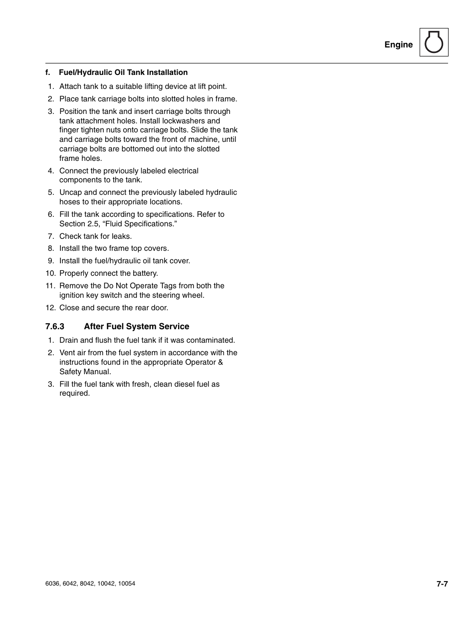 3 after fuel system service, After fuel system service | SkyTrak 6036 Service Manual User Manual | Page 143 / 276