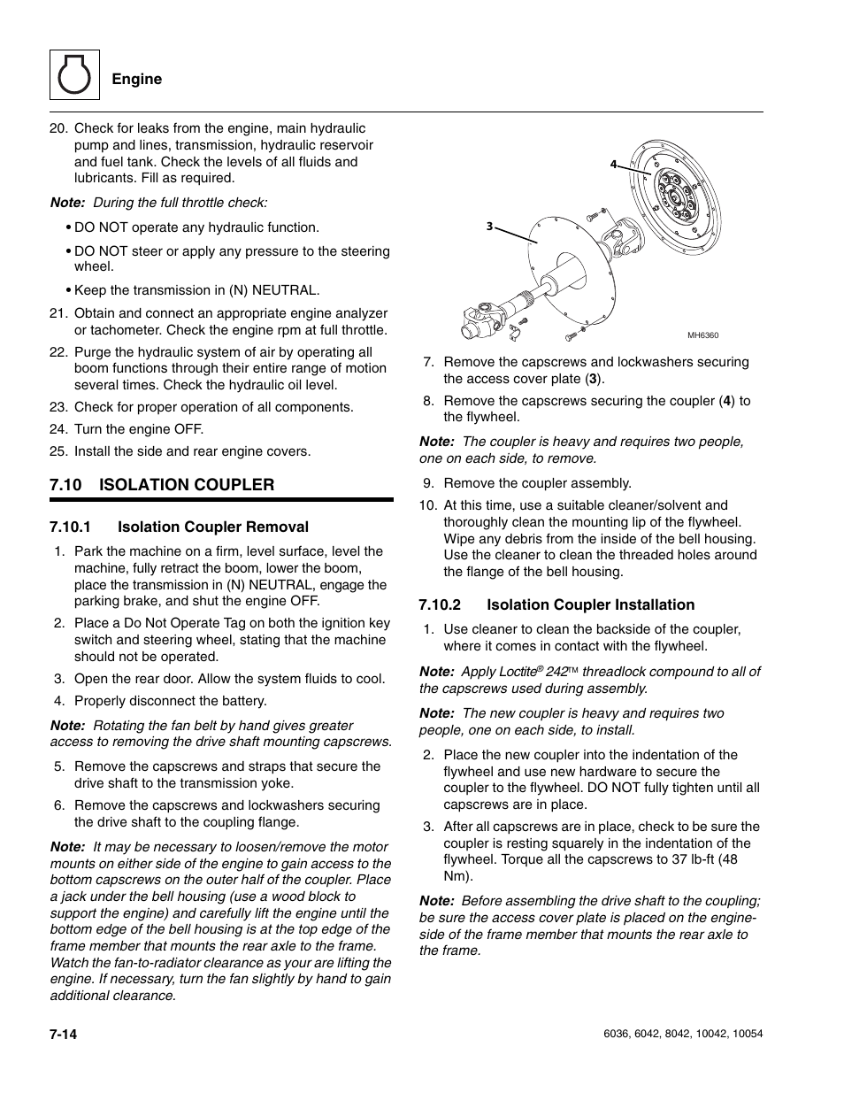 10 isolation coupler, 1 isolation coupler removal, 2 isolation coupler installation | Isolation coupler, Isolation coupler removal, Isolation coupler installation | SkyTrak 6036 Service Manual User Manual | Page 150 / 276