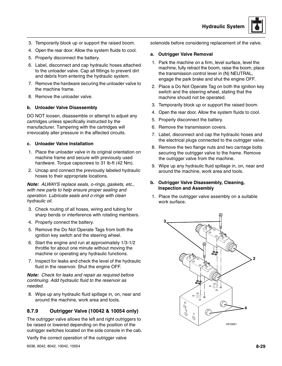 9 outrigger valve (10042 & 10054 only), Outrigger valve (10042 & 10054 only) | SkyTrak 6036 Service Manual User Manual | Page 181 / 276
