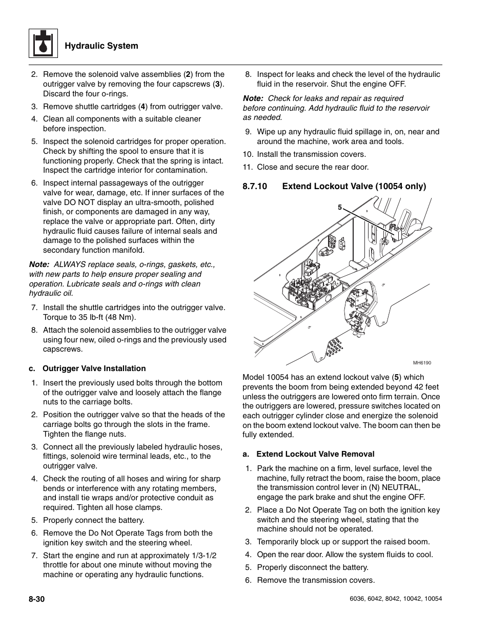 10 extend lockout valve (10054 only), Extend lockout valve (10054 only) | SkyTrak 6036 Service Manual User Manual | Page 182 / 276