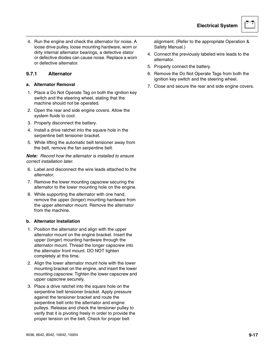 1 alternator, Alternator | SkyTrak 6036 Service Manual User Manual | Page 205 / 276